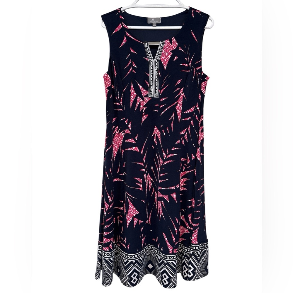 JM Collection Sleeveless Black Pink White Mixed Print Sheath Dress Size Large